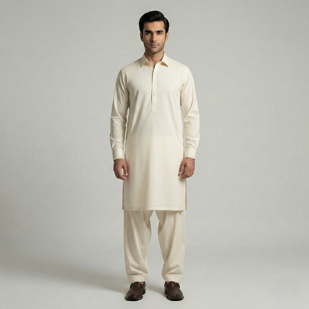 Gul Ahmed Premium Soft Cotton Unstitched Fabric - Ivory Cream (SCG01) | Men Shalwar Kameez