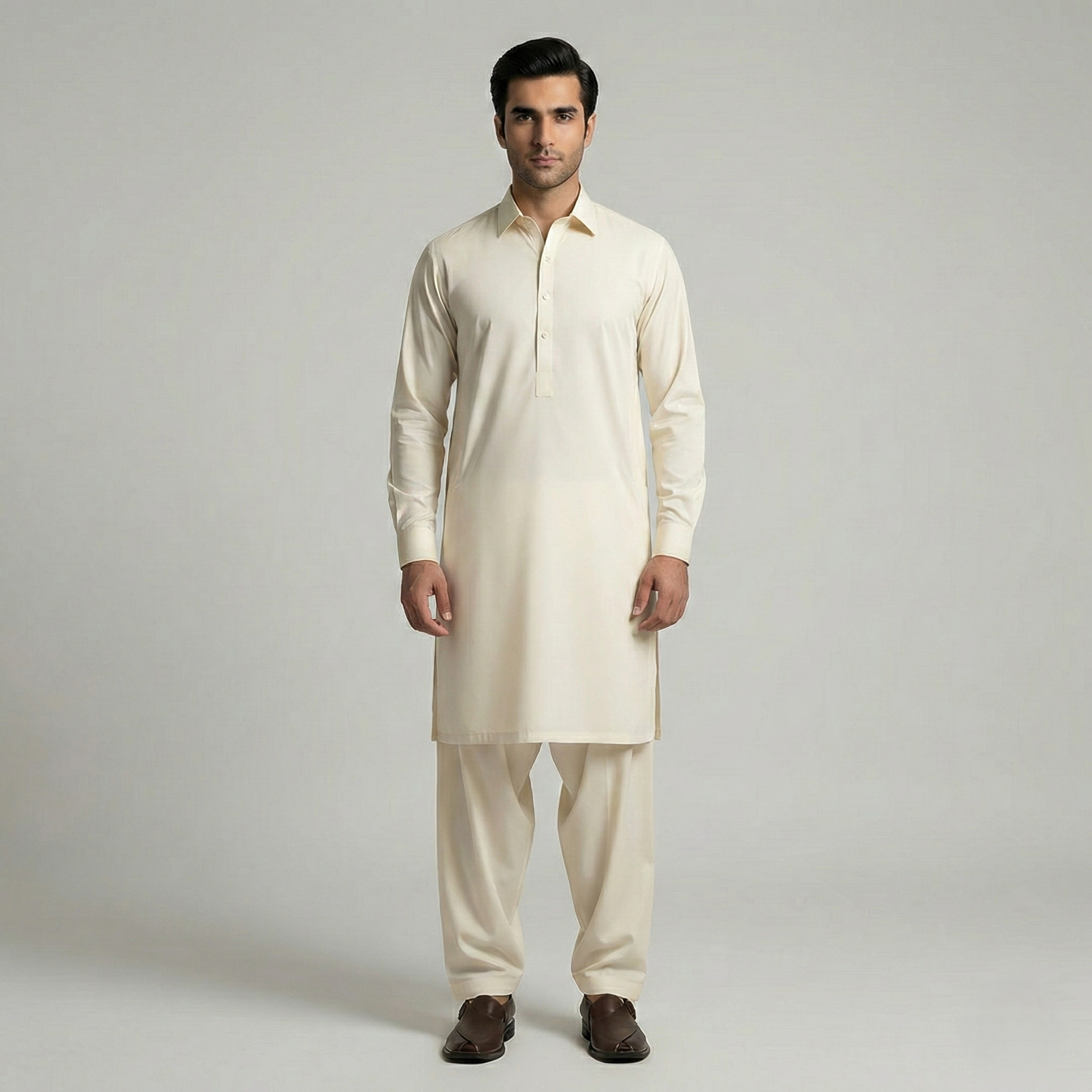 Gul Ahmed Premium Soft Cotton Unstitched Fabric - Ivory Cream (SCG01) | Men Shalwar Kameez