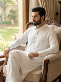 Gul Ahmed Men Unstitched Boski Suit | Color - Pearl White