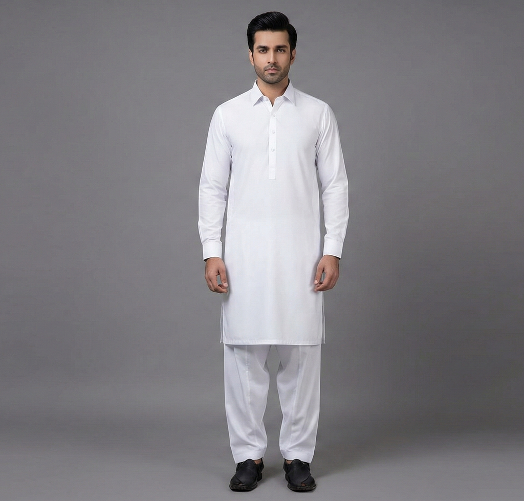 Gul Ahmed Premium Cotton Unstitched Fabric - Pure White