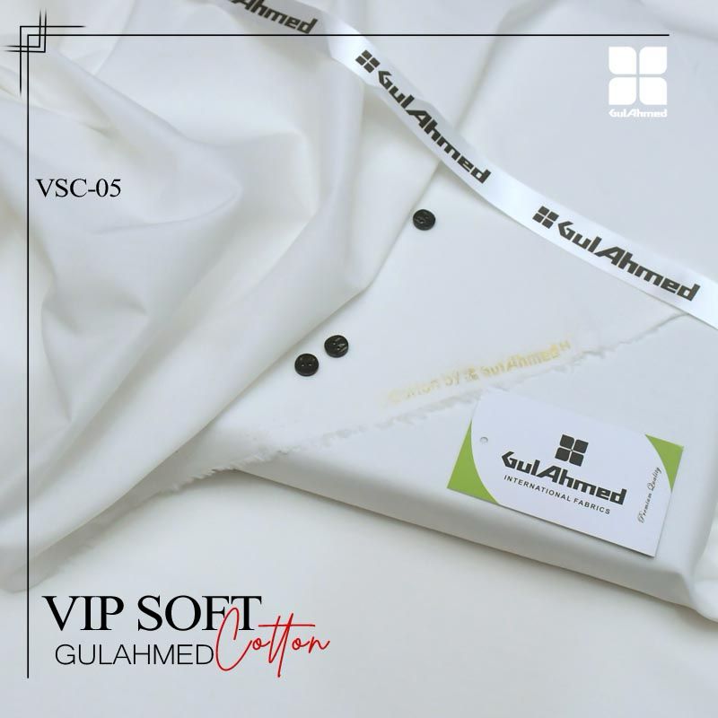Gul Ahmed VIP Soft Cotton Unstitched Fabric | VSC-05 | Pristine White