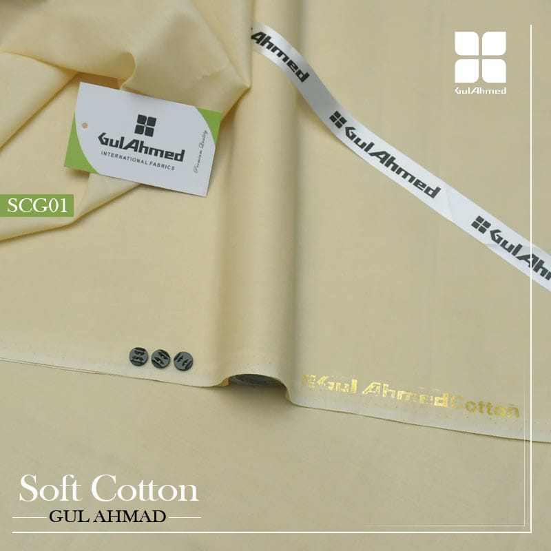 Gul Ahmed Premium Soft Cotton Unstitched Fabric - Ivory Cream (SCG01) | Men Shalwar Kameez