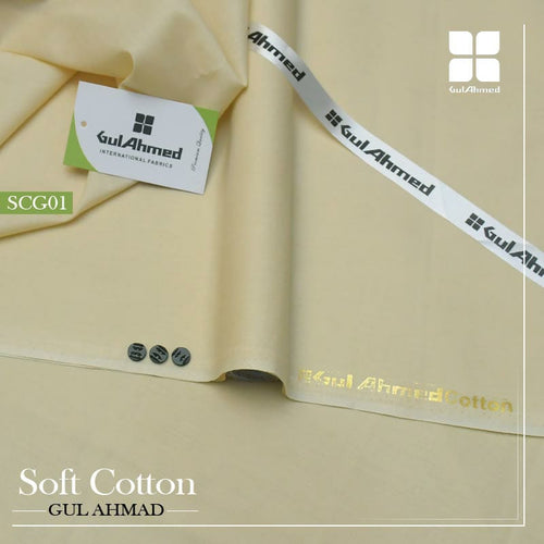 Gul Ahmed Premium Soft Cotton Unstitched Fabric - Ivory Cream (SCG01) | Men Shalwar Kameez